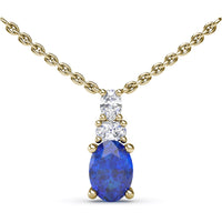 Oval Sapphire Solitaire Pendant Necklace with Round Diamond Accents by Fana - 1.46 Carat Total Gemstone Weight