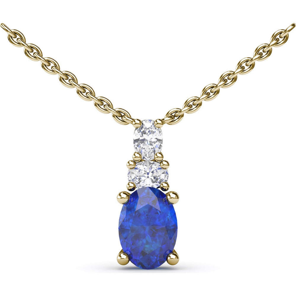 Oval Sapphire Solitaire Pendant Necklace with Round Diamond Accents by Fana - 1.46 Carat Total Gemstone Weight