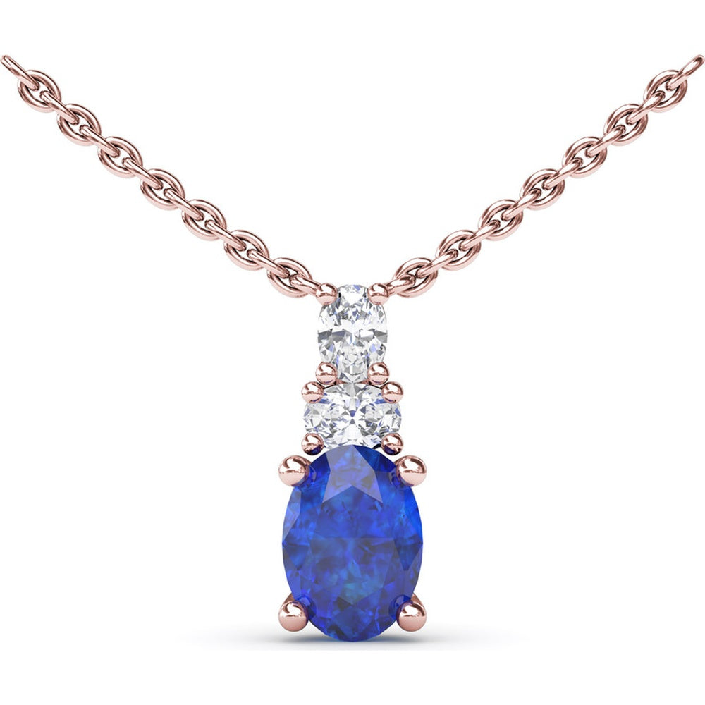 Oval Sapphire Solitaire Pendant Necklace with Round Diamond Accents by Fana - 1.46 Carat Total Gemstone Weight