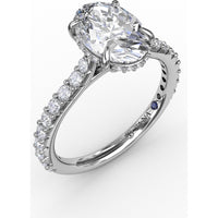 Oval Solitaire Engagement Ring Setting with Hidden Pavé Halo and Diamond Band by Fana - 0.48 Carat Total Diamond Weight