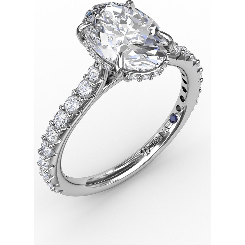 Oval Solitaire Engagement Ring Setting with Hidden Pavé Halo and Diamond Band by Fana - 0.48 Carat Total Diamond Weight