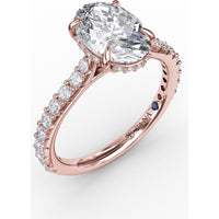Oval Solitaire Engagement Ring Setting with Hidden Pavé Halo and Diamond Band by Fana - 0.48 Carat Total Diamond Weight
