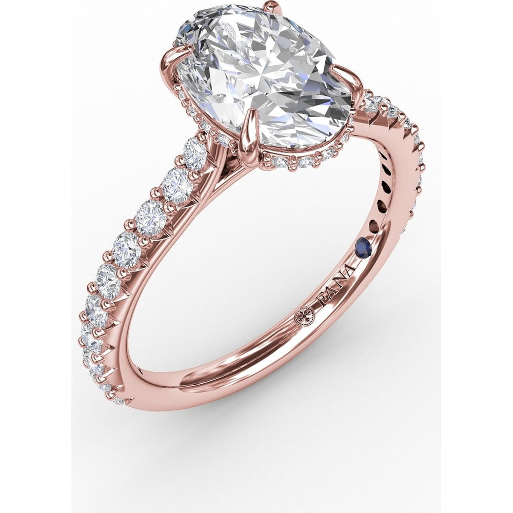 Oval Solitaire Engagement Ring Setting with Hidden Pavé Halo and Diamond Band by Fana - 0.48 Carat Total Diamond Weight