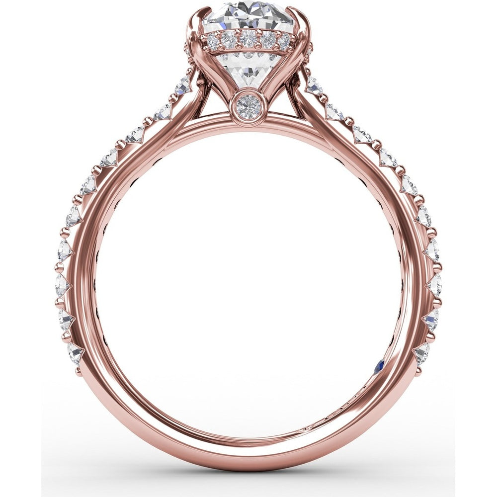 Oval Solitaire Engagement Ring Setting with Hidden Pavé Halo and Diamond Band by Fana - 0.48 Carat Total Diamond Weight