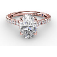 Oval Solitaire Engagement Ring Setting with Hidden Pavé Halo and Diamond Band by Fana - 0.48 Carat Total Diamond Weight