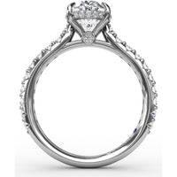 Oval Solitaire Engagement Ring Setting with Hidden Pavé Halo and Diamond Band by Fana - 0.48 Carat Total Diamond Weight