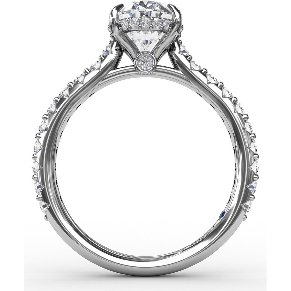Oval Solitaire Engagement Ring Setting with Hidden Pavé Halo and Diamond Band by Fana - 0.48 Carat Total Diamond Weight