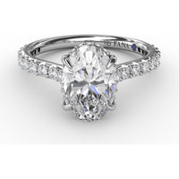 Oval Solitaire Engagement Ring Setting with Hidden Pavé Halo and Diamond Band by Fana - 0.48 Carat Total Diamond Weight