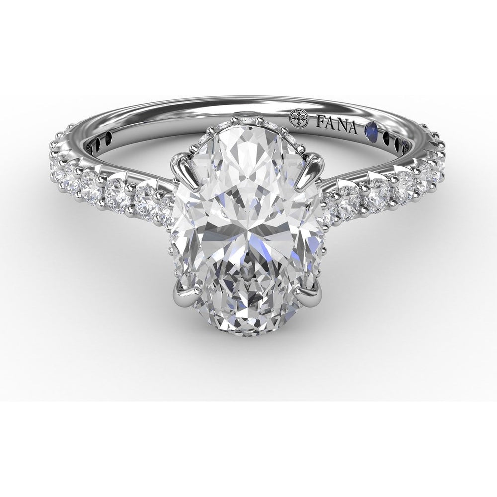 Oval Solitaire Engagement Ring Setting with Hidden Pavé Halo and Diamond Band by Fana - 0.48 Carat Total Diamond Weight