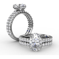 Oval Solitaire Engagement Ring Setting with Hidden Pavé Halo and Diamond Band by Fana - 0.48 Carat Total Diamond Weight