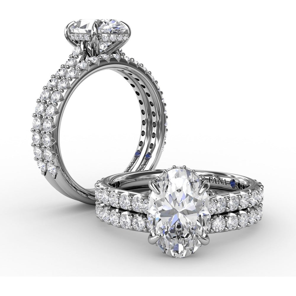 Oval Solitaire Engagement Ring Setting with Hidden Pavé Halo and Diamond Band by Fana - 0.48 Carat Total Diamond Weight