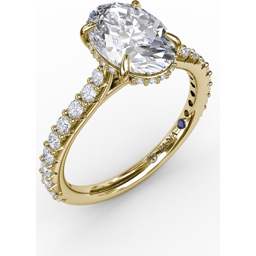 Oval Solitaire Engagement Ring Setting with Hidden Pavé Halo and Diamond Band by Fana - 0.48 Carat Total Diamond Weight