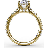 Oval Solitaire Engagement Ring Setting with Hidden Pavé Halo and Diamond Band by Fana - 0.48 Carat Total Diamond Weight