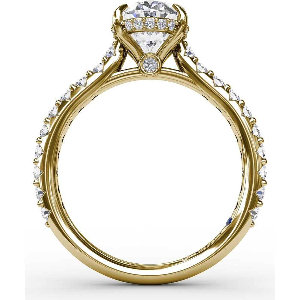 Oval Solitaire Engagement Ring Setting with Hidden Pavé Halo and Diamond Band by Fana - 0.48 Carat Total Diamond Weight