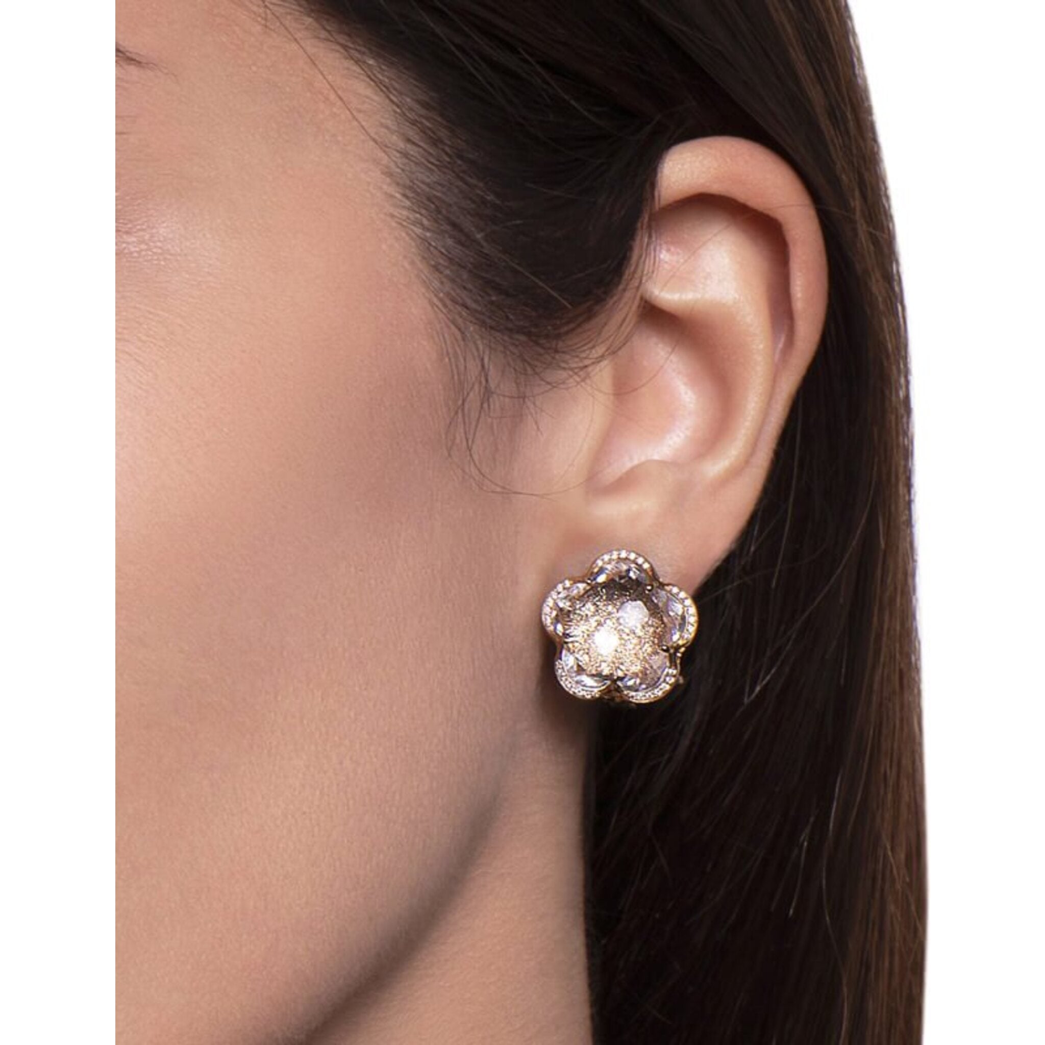 E0258-Long-Rose-Gold-Round-Rock-Crystal-and-Diamond-Drop-Earrings-on-Diamond-French-Wire  - Charles Schwartz & Son