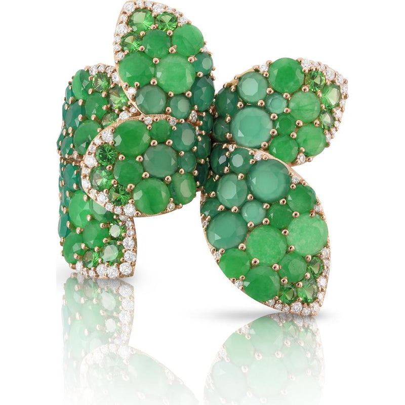 Pasquale Bruni Giardini Segreti Haute Couture Ring in 18K Rose Gold With Jade, Green Agate, Tsavorite and White Diamonds