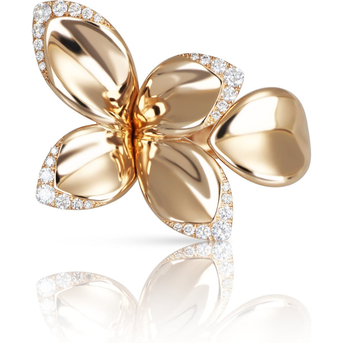 Pasquale Bruni - Giardini Segreti Five Leaves Small Flower Ring in 18k Rose Gold with White Diamonds