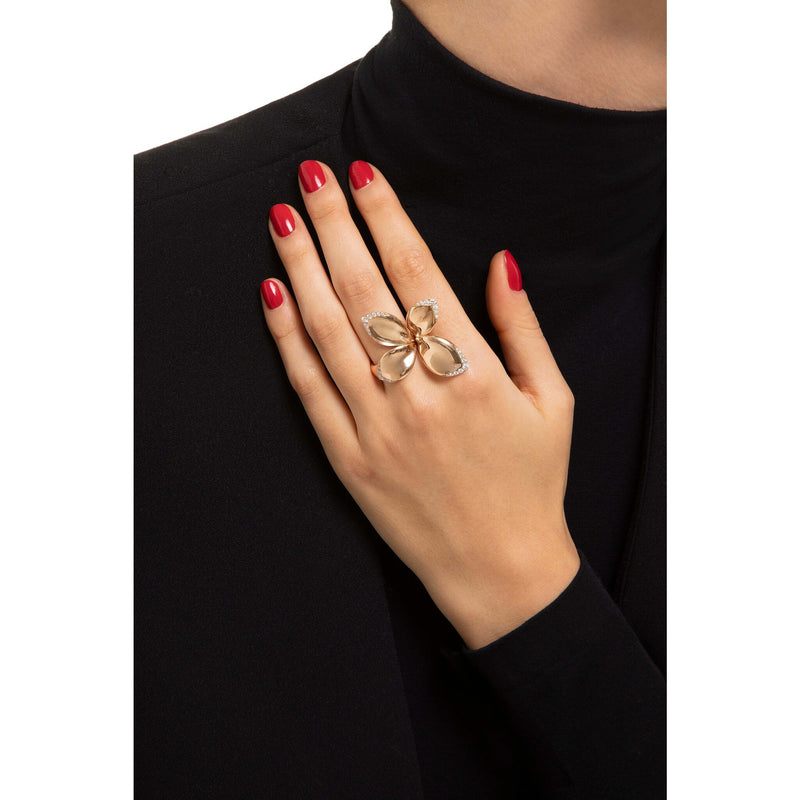 Pasquale Bruni - Giardini Segreti Five Leaves Medium Flower Ring in 18k Rose Gold with White Diamonds