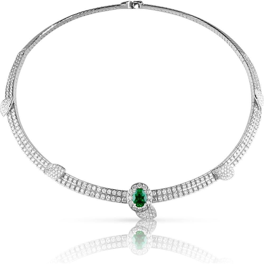 Pasquale Bruni Heart to Earth Collier in 18K White Gold With Oval Emerald 6x8mm and Diamonds