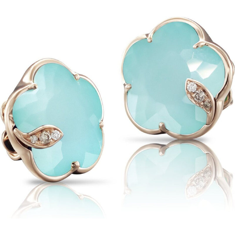 Pasquale Bruni - Petit Joli Stud Earrings in 18k Rose Gold with Turquoise and White Moonstone Doublet, White and Champagne Diamonds