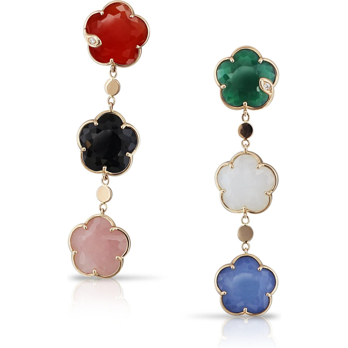 Pasquale Bruni - Petit Joli Chandelier Earrings in 18k Rose Gold with Green and White Agate, Onyx, White Agate and Lapis Lazuli Doublet, Pink Chalcedony, Carnelian and Diamonds