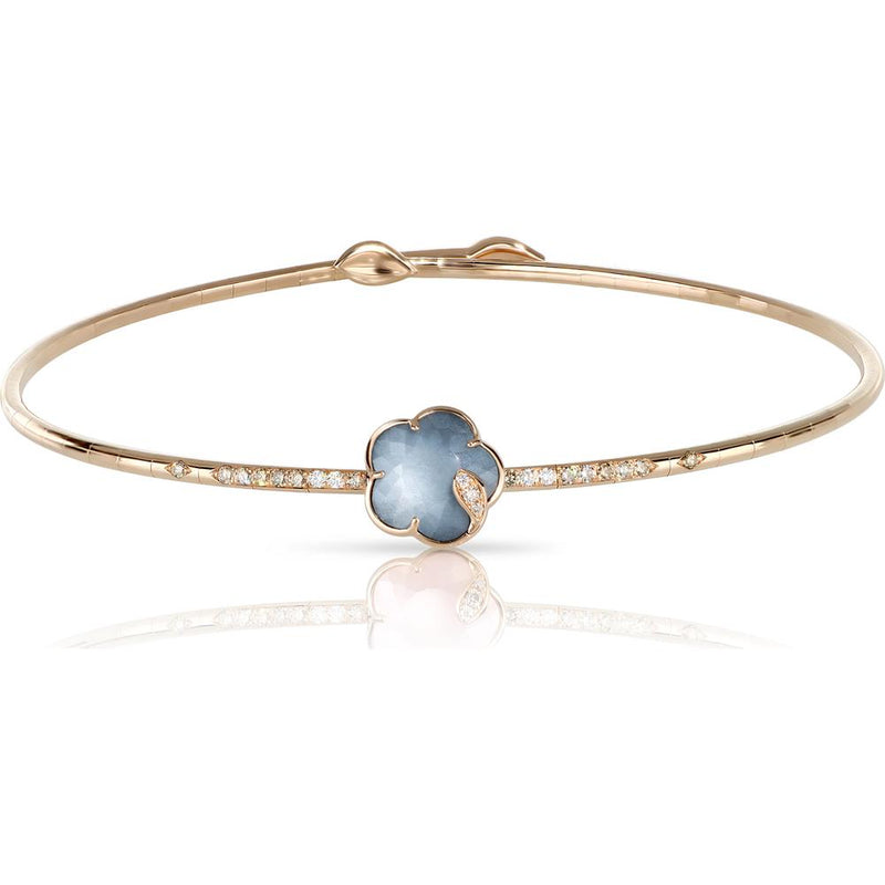 Pasquale Bruni Petit Joli Lunaire Choker in 18K Rose Gold With Lunar Night Blue Gem Made of Onyx and White Moonstone, White and Champagne Diamonds