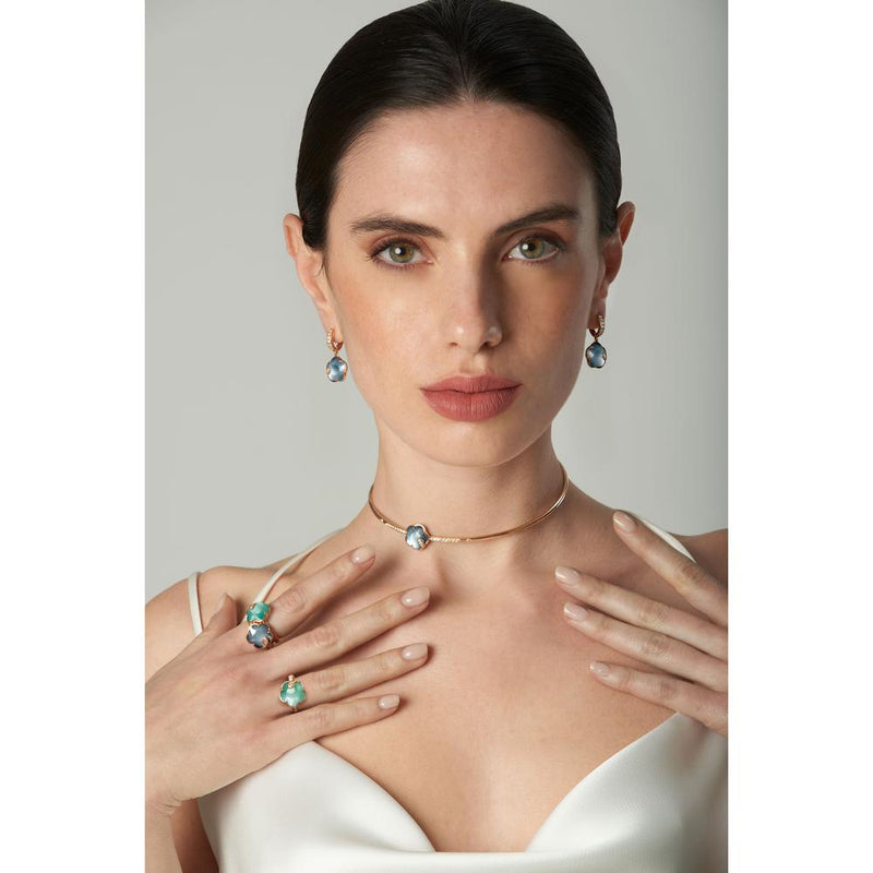 Pasquale Bruni Petit Joli Lunaire Choker in 18K Rose Gold With Lunar Night Blue Gem Made of Onyx and White Moonstone, White and Champagne Diamonds