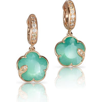 Pasquale Bruni Petit Joli Lunaire Earrings in 18K Rose Gold With Lunar Garden Gem Made of Green Agate and White Moonstone, White and Champagne Diamonds