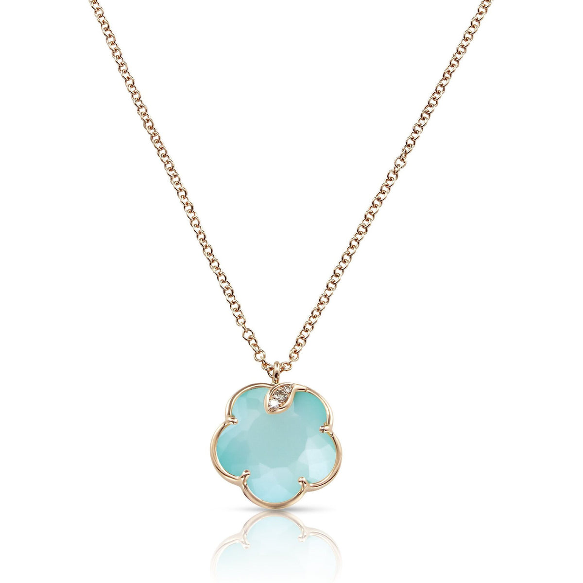Pasquale Bruni - Petit Joli Necklace in 18k Rose Gold with Turquoise and White Moonstone Doublet, White and Champagne Diamonds