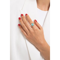 Pasquale Bruni Petit Joli Ring in 18K Rose Gold With Sea Moon Gem Made of Turquoise and White Moonstone Doublet, White and Champagne Diamonds