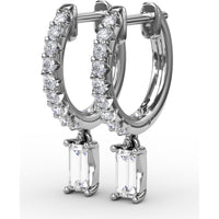 Pavé Hoop Drop Earrings with Emerald Cut Diamonds by Fana - 0.53 Carat Total Diamond Weight