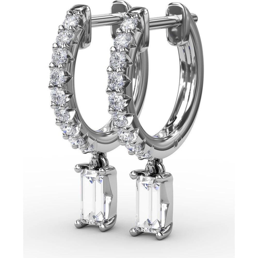 Pavé Hoop Drop Earrings with Emerald Cut Diamonds by Fana - 0.53 Carat Total Diamond Weight