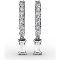Pavé Hoop Drop Earrings with Emerald Cut Diamonds by Fana - 0.53 Carat Total Diamond Weight