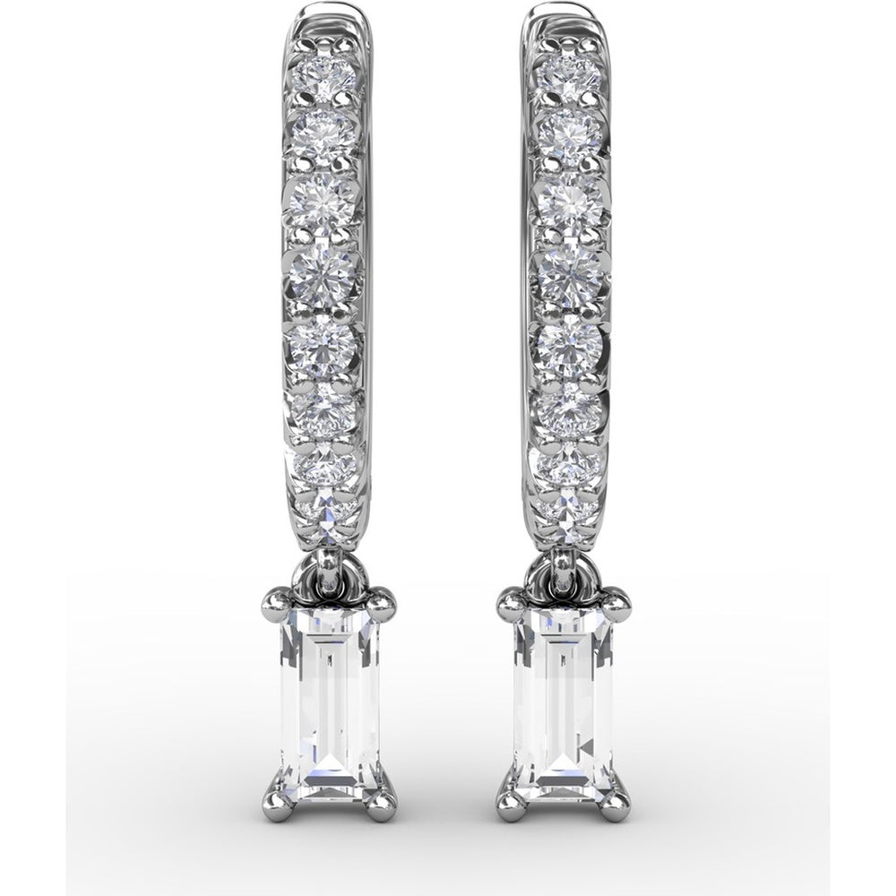 Pavé Hoop Drop Earrings with Emerald Cut Diamonds by Fana - 0.53 Carat Total Diamond Weight