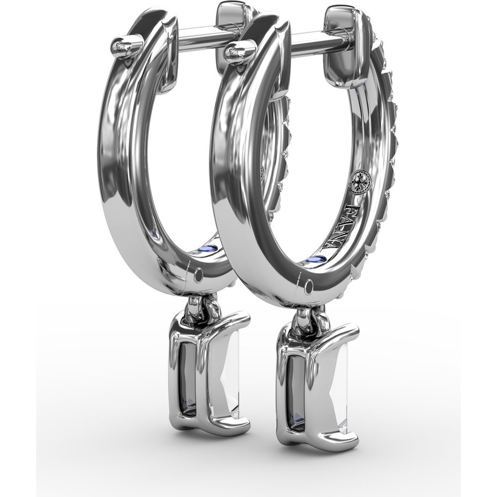 Pavé Hoop Drop Earrings with Emerald Cut Diamonds by Fana - 0.53 Carat Total Diamond Weight