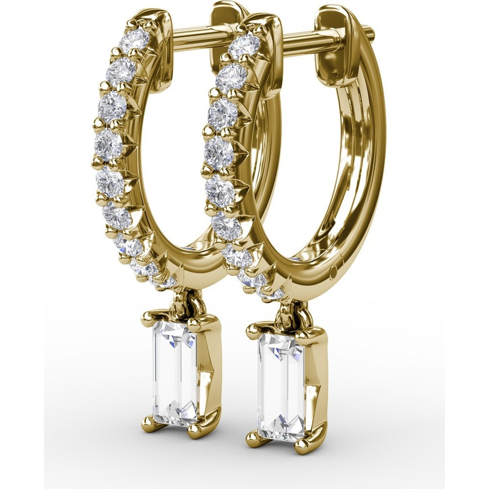 Pavé Hoop Drop Earrings with Emerald Cut Diamonds by Fana - 0.53 Carat Total Diamond Weight