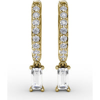 Pavé Hoop Drop Earrings with Emerald Cut Diamonds by Fana - 0.53 Carat Total Diamond Weight