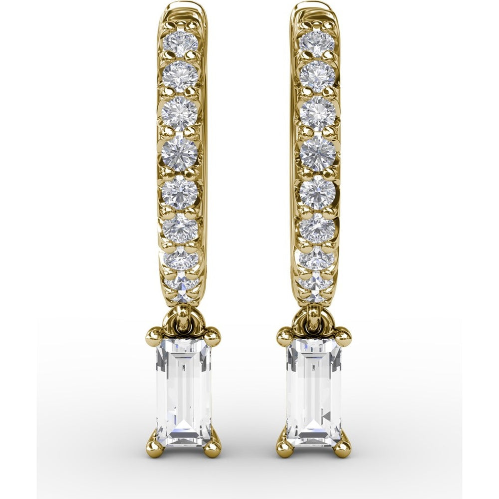 Pavé Hoop Drop Earrings with Emerald Cut Diamonds by Fana - 0.53 Carat Total Diamond Weight