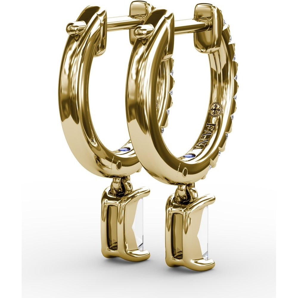 Pavé Hoop Drop Earrings with Emerald Cut Diamonds by Fana - 0.53 Carat Total Diamond Weight