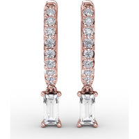 Pavé Hoop Drop Earrings with Emerald Cut Diamonds by Fana - 0.53 Carat Total Diamond Weight