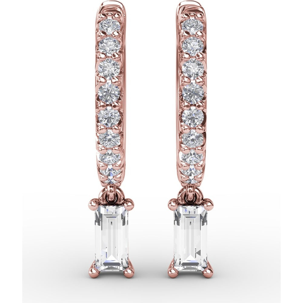 Pavé Hoop Drop Earrings with Emerald Cut Diamonds by Fana - 0.53 Carat Total Diamond Weight