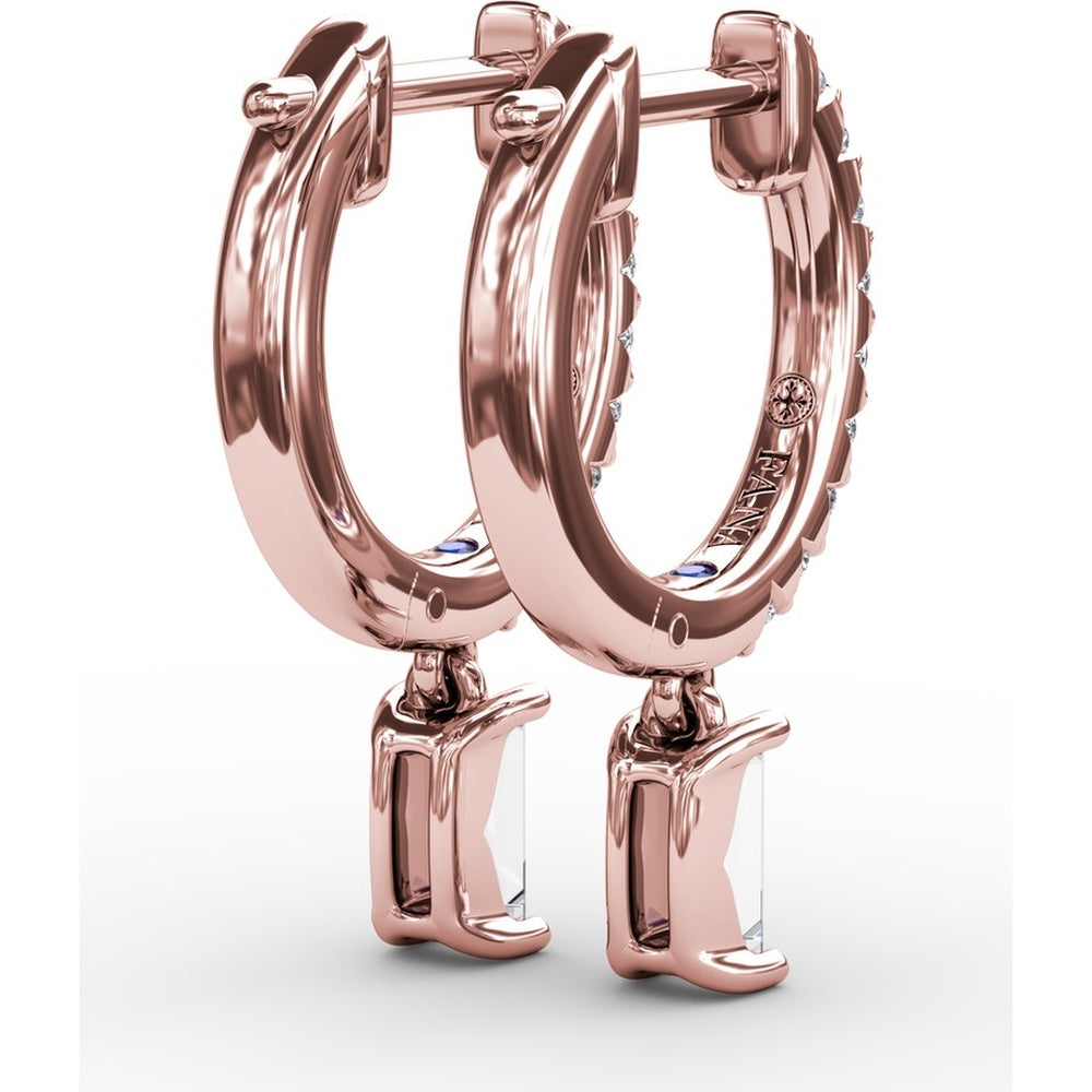 Pavé Hoop Drop Earrings with Emerald Cut Diamonds by Fana - 0.53 Carat Total Diamond Weight