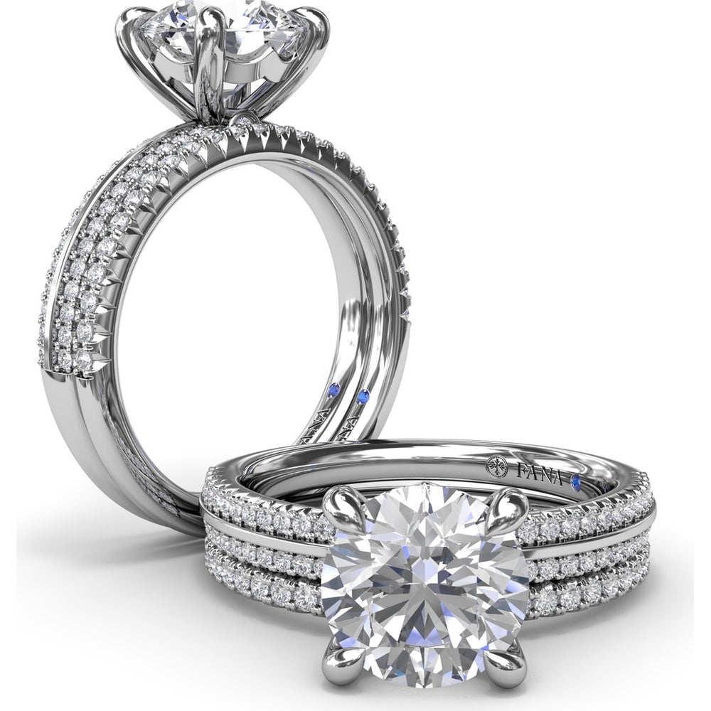 Pavé Set Round Diamond Wedding Band with Shared Prongs by Fana - 0.19 Carat Total Diamond Weight