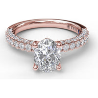 Pavé Split Shank Engagement Ring Setting with Oval Center Stone by Fana - 0.89 Carat Total Diamond Weight