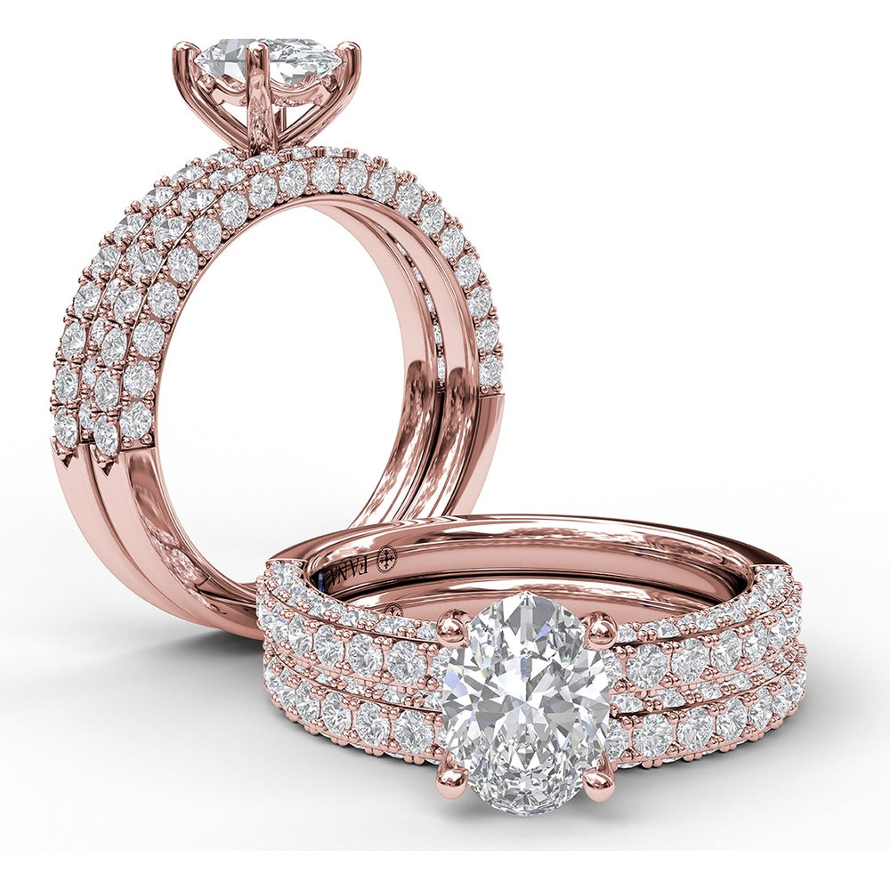 Pavé Split Shank Engagement Ring Setting with Oval Center Stone by Fana - 0.89 Carat Total Diamond Weight