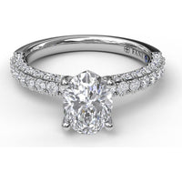Pavé Split Shank Engagement Ring Setting with Oval Center Stone by Fana - 0.89 Carat Total Diamond Weight