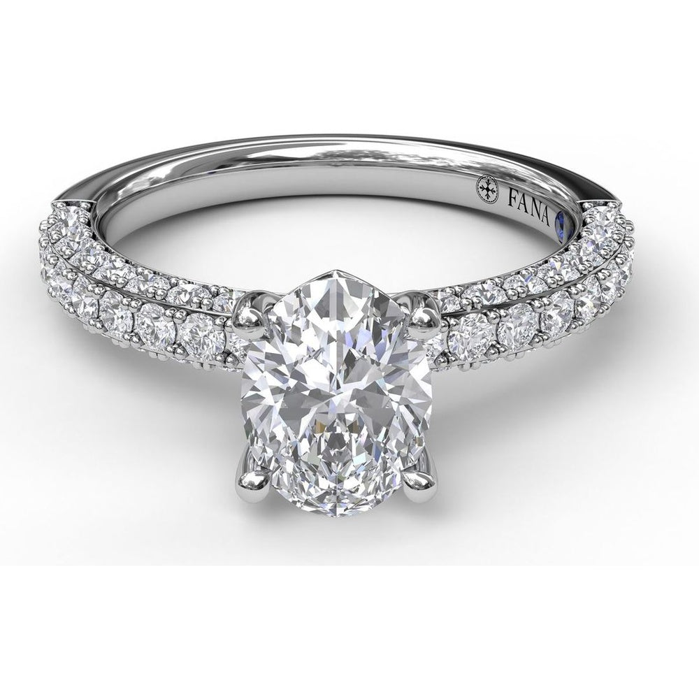 Pavé Split Shank Engagement Ring Setting with Oval Center Stone by Fana - 0.89 Carat Total Diamond Weight