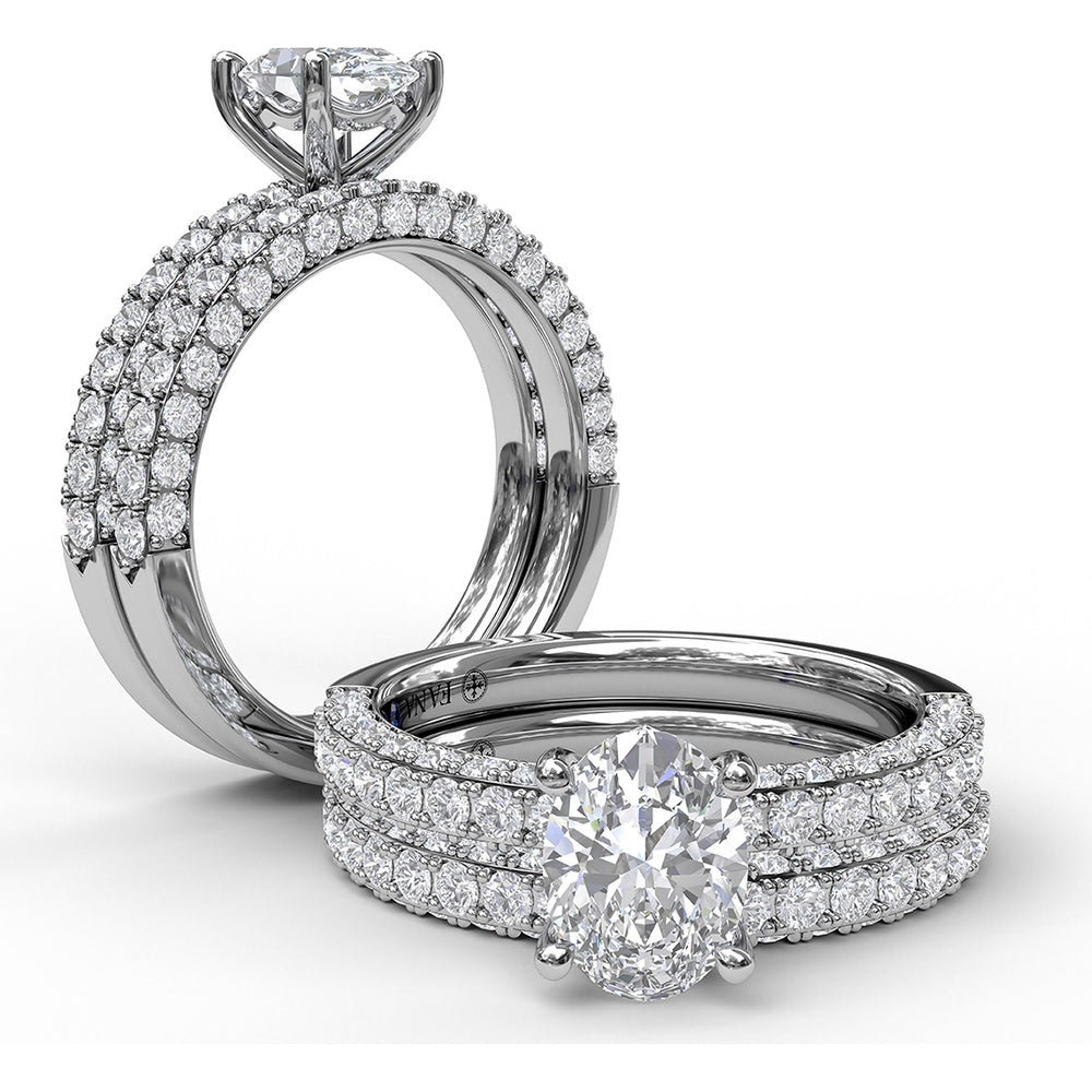 Pavé Split Shank Engagement Ring Setting with Oval Center Stone by Fana - 0.89 Carat Total Diamond Weight