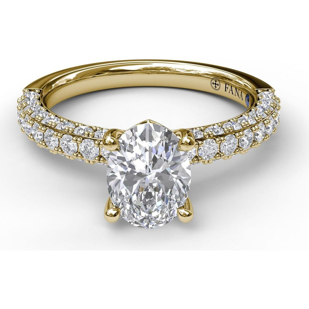 Pavé Split Shank Engagement Ring Setting with Oval Center Stone by Fana - 0.89 Carat Total Diamond Weight