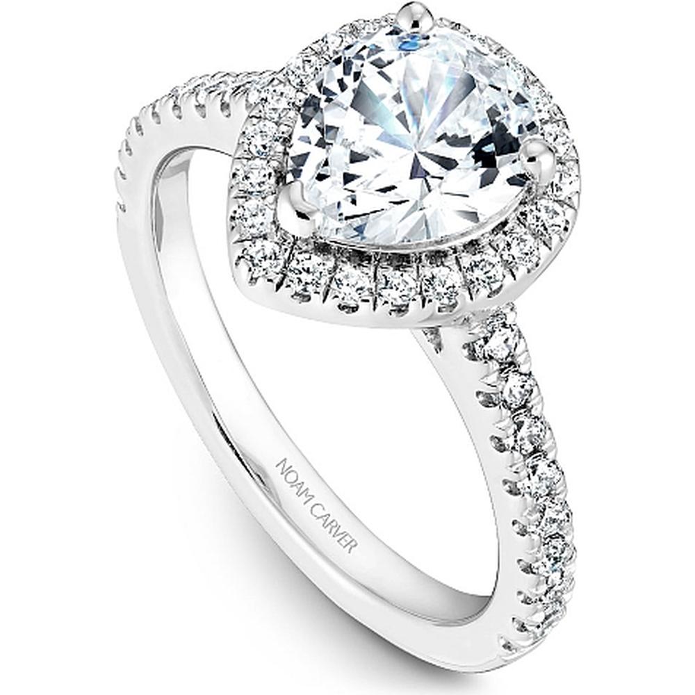 Pear Cut Diamond Engagement Ring with Halo and Pav&eacute; Band in White Gold by Noam Carver<em> - Choose Your Center Diamond: 1 to 5 Carats, Sustainable Lab-Grown or Natural Earth-Mined</em>
